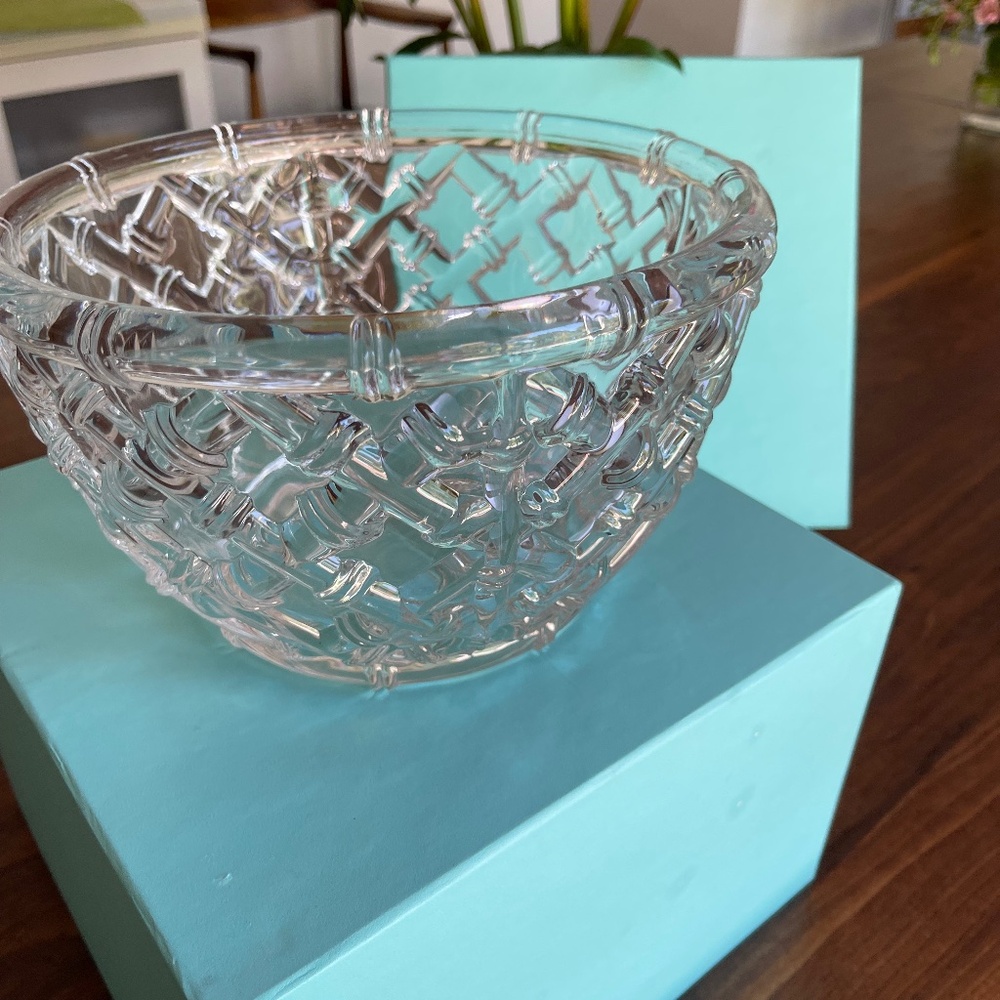 Tiffany & Co. Lead Crystal BAMBOO Basket Weave Lattice 9”Bowl